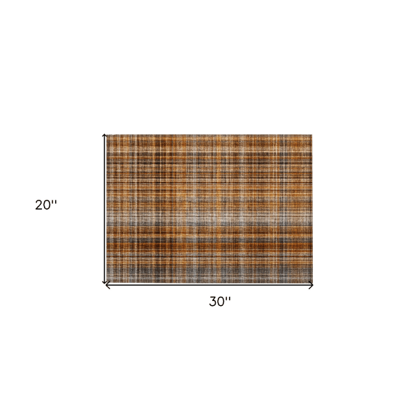 HomeRoots Orange Brown & Grey Plaid Non Skid Accent Rug