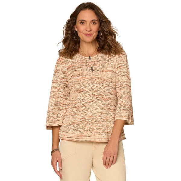 Womens Democracy 3/4 Bell Sleeve Space Dye Pointelle Sweater - image 