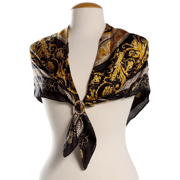 Womens Jessica McClintock Italian Filigree Scarf with Gold Ring