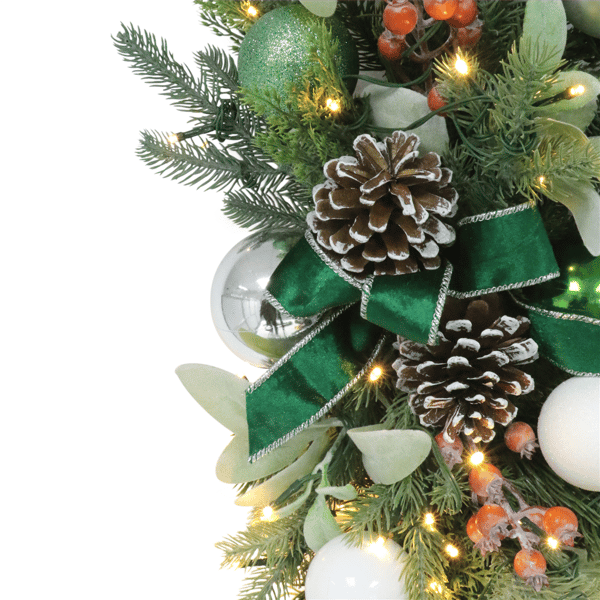 Puleo International Pre-Lit Adorned Green & White Banister Swag