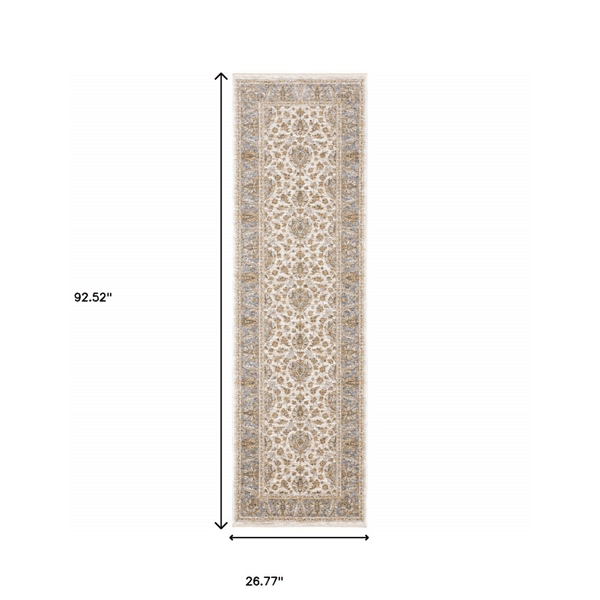 HomeRoots Ivory Oriental Power Loom Stain Resistant Runner Rug