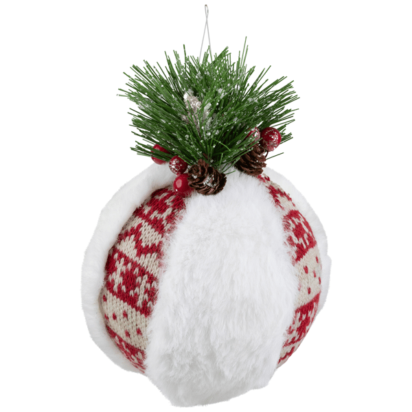 Northlight Faux Fur & Nordic Christmas Ball Ornament - 8in.