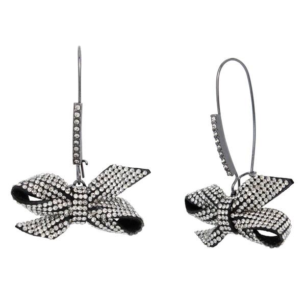 Betsey Johnson Pave Bow Dangle Earrings - image 