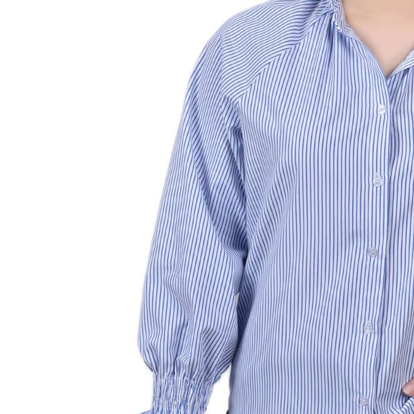 Womens NY Collection 3/4 Sleeve Stripe Button Front Blouse