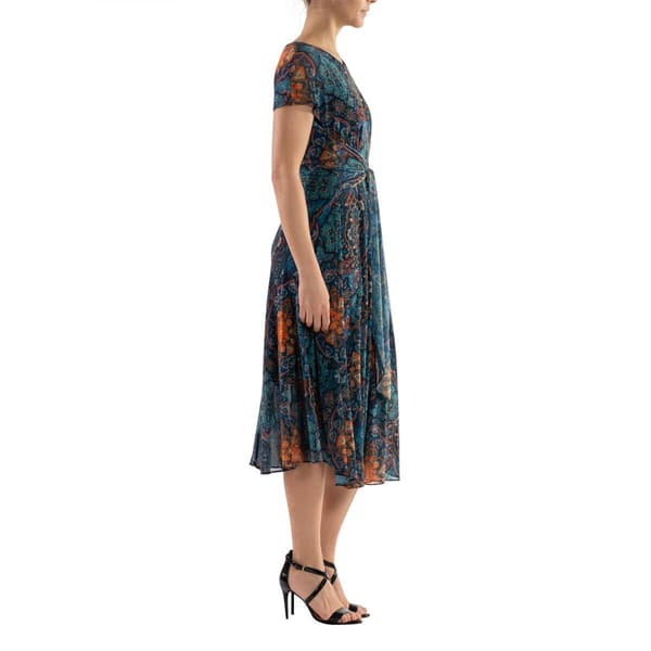 Petite Robbie Bee Short Sleeve Tie Waist Medallion Midi Dress