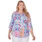 Plus Size Ruby Rd. Bright Blooms 3/4 Sleeve Knit Eclectic Top - image 1