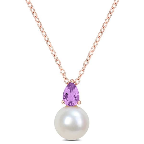 Gemstone Classics(tm) Freshwater Pearl & Amethyst Pendant