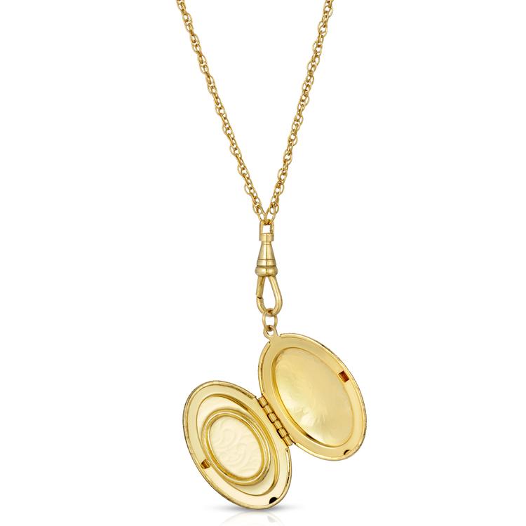 1928 Gold Tone Oval Carnelian Cameo Locket Necklace