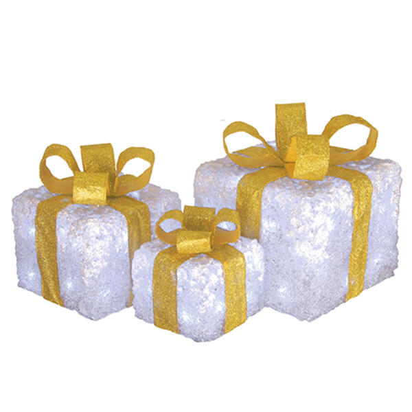 National Tree 3pc. Pre-Lit LED White Gift Box Assortment Set - image 