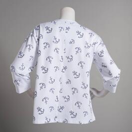 Plus Size Bonnie Evans Anchors Print 3/4 Sleeve French Terry Tee