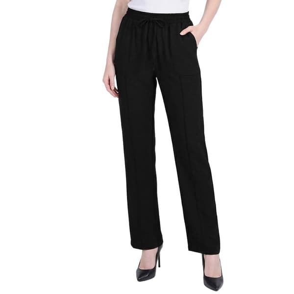 Petite NY Collection Solid Pull On Straight Leg Casual Pants - image 