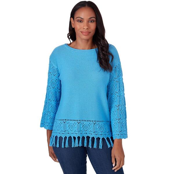 Womens Ruby Rd. Patio Party Solid Fringed Pullover Top - image 