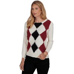Petite Emaline Country Code Long Sleeve Argyle Sweater