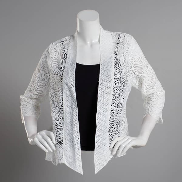 Womens Rabbit Rabbit Rabbit 3/4 Sleeve Lace Open Shrug - image 