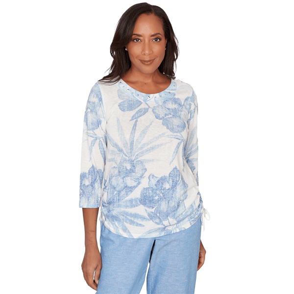 Petites Alfred Dunner Caribbean Blues Monotone Dramatic Floral T - image 