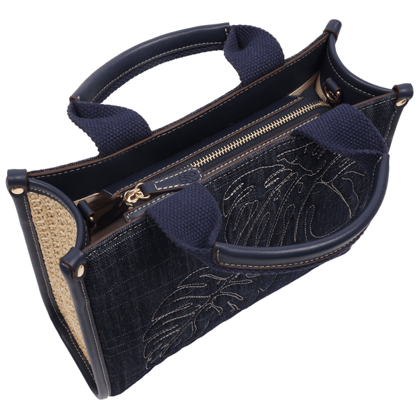 Tommy Bahama Dorothy Embroidered Leaf Medium Denim Tote