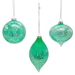 Kurt Adler 80MM Glass Iridescent Green 3pc. Ornament Set