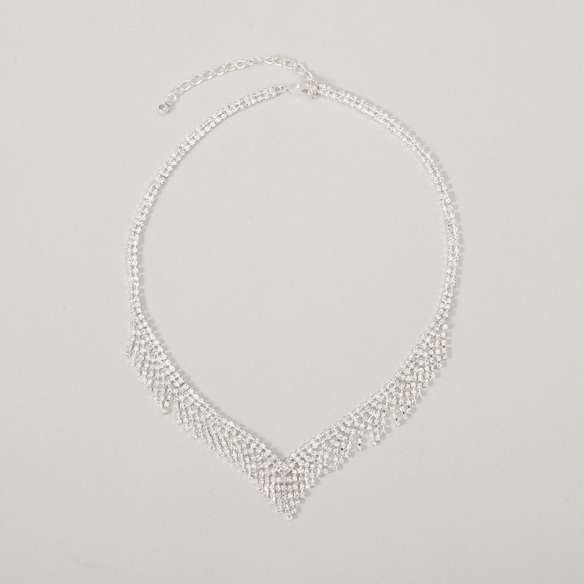 Rosa Rhinestones Fringed Collar Rhinestone Necklace