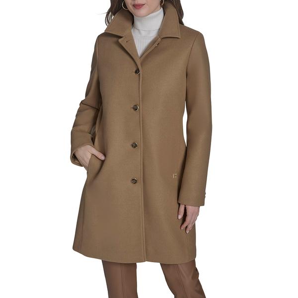 Petites Halston Single Breasted Faux Wool Coat - image 
