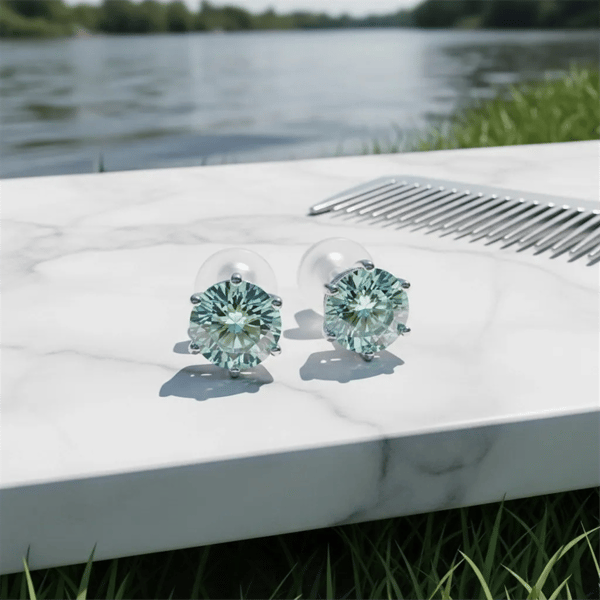 Saffron 0.5ctw. Turquoise Moissanite Diamond Stud Earrings