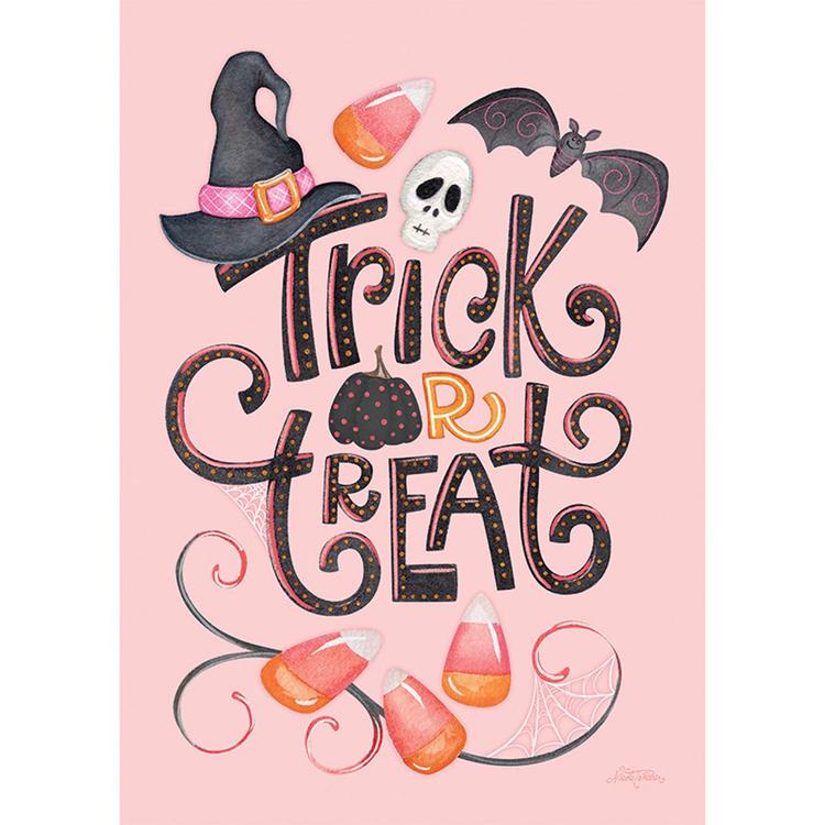 Evergreen Trick or Treat Pink Garden Flag