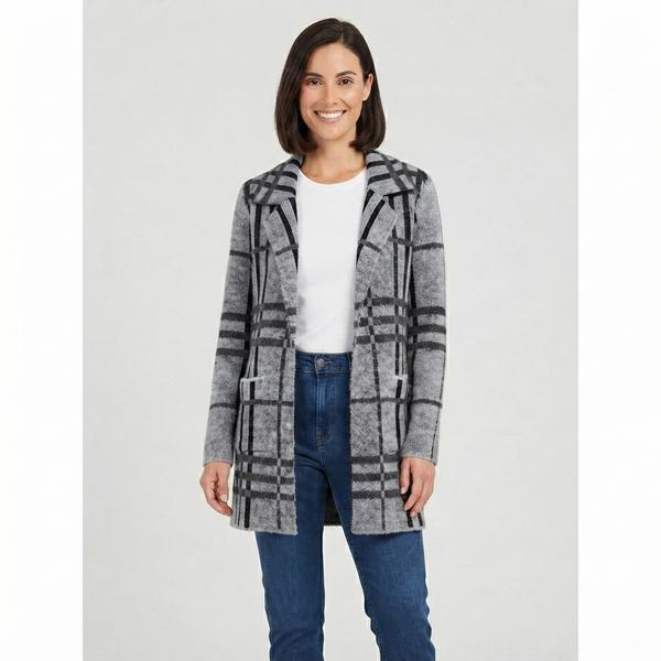 Womens By Design Long Sleeve Notched Two Pocket Plaid Coatigan