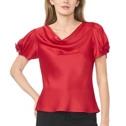 Womens Cece Short Bubble Sleeve Cowl Neck Satin Blouse