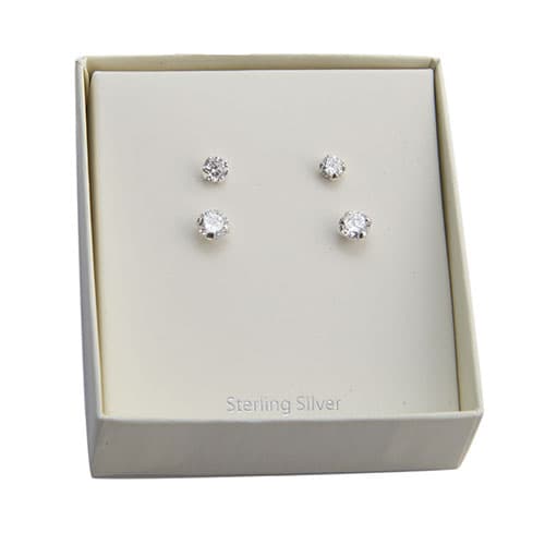 Marsala 4 and 5mm Round Clear CZ Duo Earrings Set