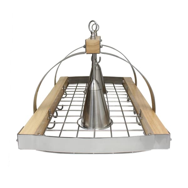 Elegant Designs 2 Bulb Wood & Nickel Pot Rack w/Downlights
