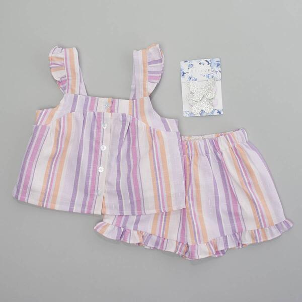 Toddler Girl BTween&#40;R&#41; Stripe Lurex Tank Top & Linen Shorts Set - image 