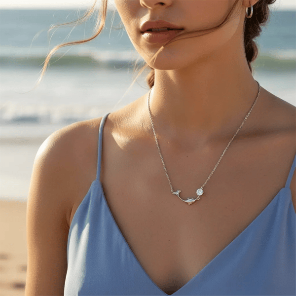 Saffron 0.5ctw. Moissanite Diamond Dolphin Pendant Necklace