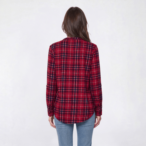 Womens Notations 3/4 Sleeve Plaid Hacci Pleat Henley Blouse