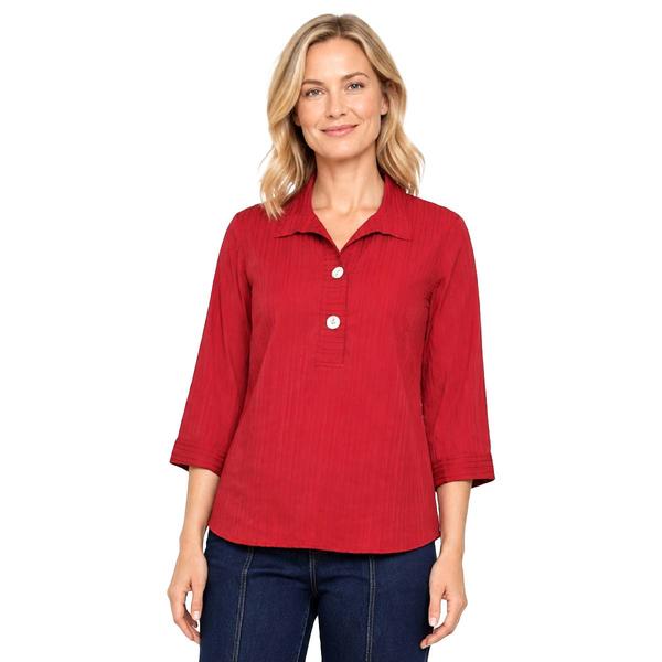 Plus Size Ali Miles 3/4 Cuff Sleeve Point Collar Texture Button - image 
