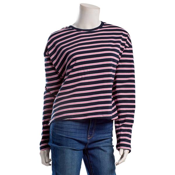 Juniors Hunter & Brown Long Sleeve Oversized Stripe Tee