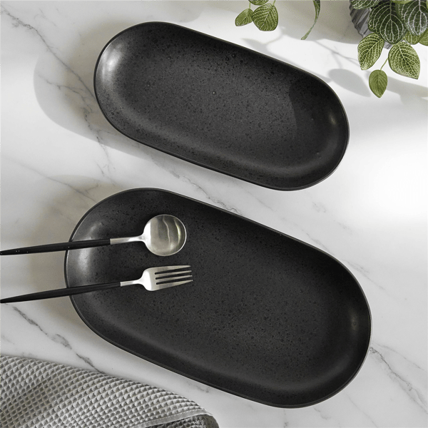 Sango Anderson Black Large Ceramic Serving Platters - Set of 2 - image 