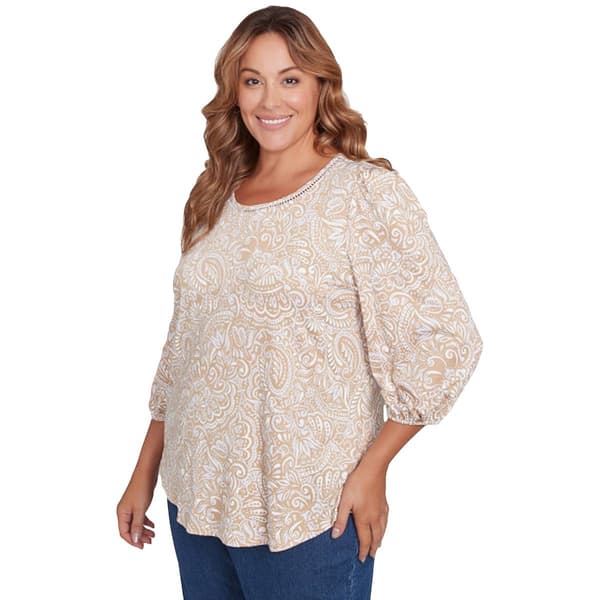 Plus Size Ruby Rd. Hello Spring Knit Embroidered Mix Puff Tee