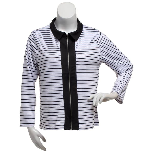 Plus Size NY Collection Long Sleeve Zip Stripe Cardigan
