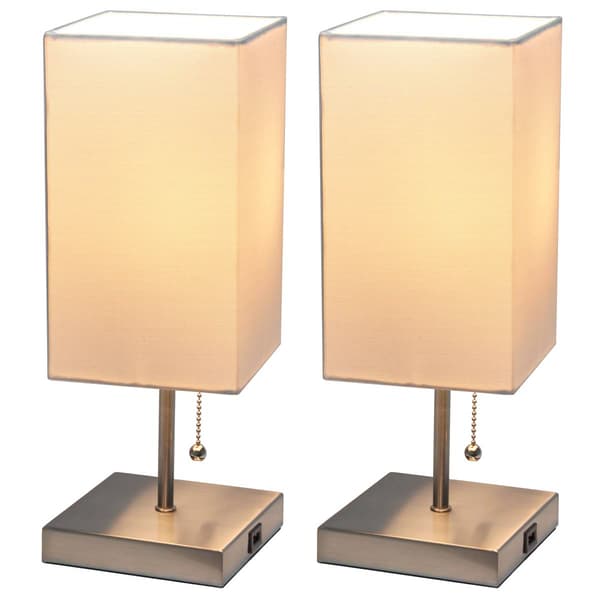 Simple Designs Petite Stick Lamp w/USB Port/White Shade-Set of 2 - image 