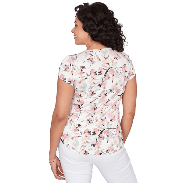 Womens Emaline Key Items Short Sleeve Floral Lace Neck Tee