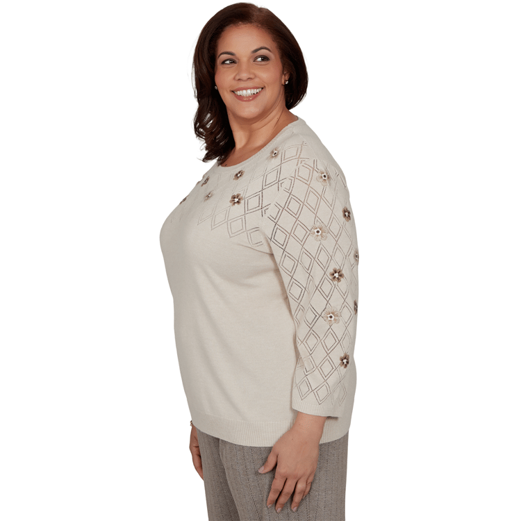 Plus Size Alfred Dunner Regent Street Floral Pointelle Sweater
