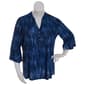 Plus Size Notations 3/4 Bell Sleeve Striped Mandarin Henley Top - image 1