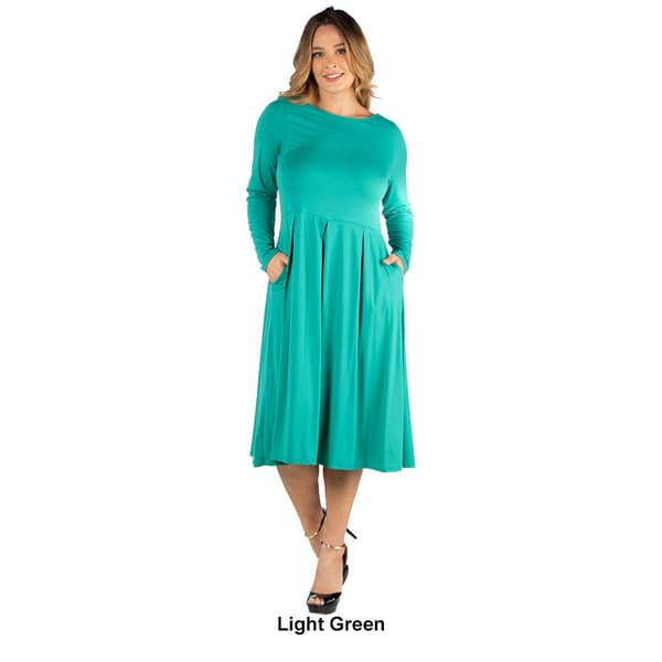 Plus Size 24/7 Comfort Apparel Long Sleeve Pleated Midi Dress