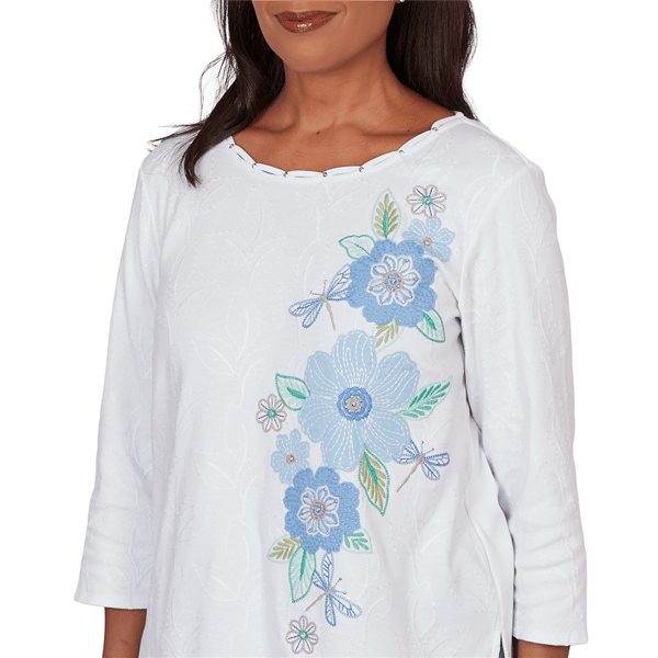 Petite Alfred Dunner Caribbean Blues Dragonfly Floral Blouse