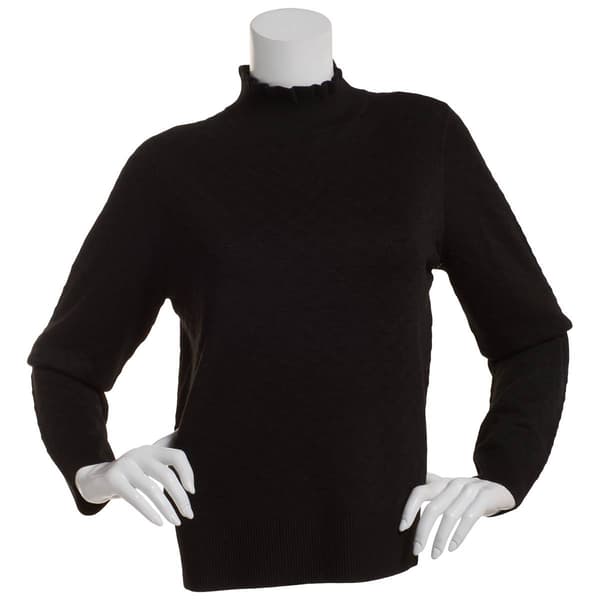 Womens Retrology Ribbed Eyelet Mock Neck Sweater - image 