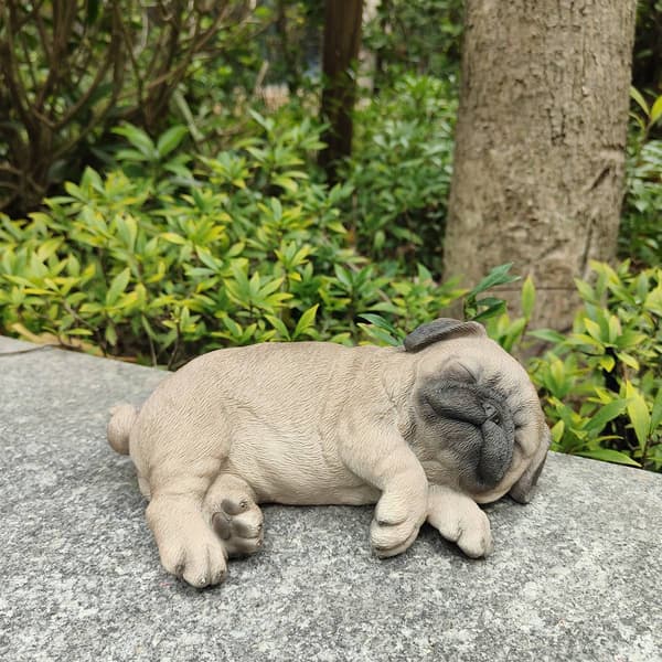 Hi-Line Gift Cozy Brown Sleeping Pug Puppy Garden Statue