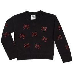 Girls (4-6x) Jolie & Joy Bow Rhinestone V-Neck Sweater