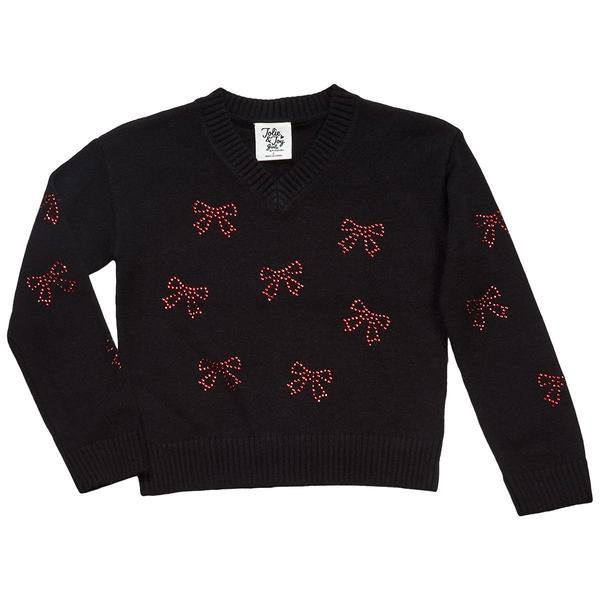 Girls (4-6x) Jolie & Joy Bow Rhinestone V-Neck Sweater