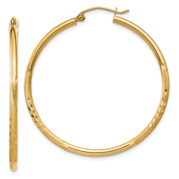 Gold Classics&#40;tm&#41; 14k Satin Diamond Cut 40mm Hoop Earrings - image 