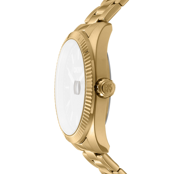 Mens DKNY Date Fluted Bezel Gold Black Dial Watch - DK1G133M0045