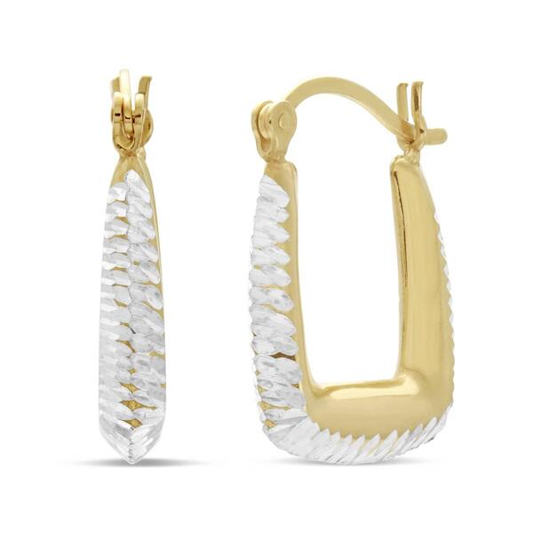Forever New Two-Tone Diamond Cut Rectangle 16x4mm Hoop Earrings - image 